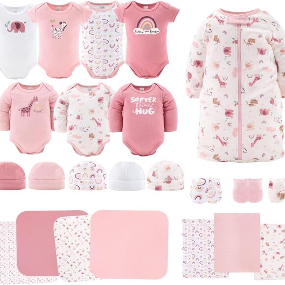 Charming 23-Piece Baby Layette Gift Set for Girls - Rainbow Safari Style - Picture 1 of 7
